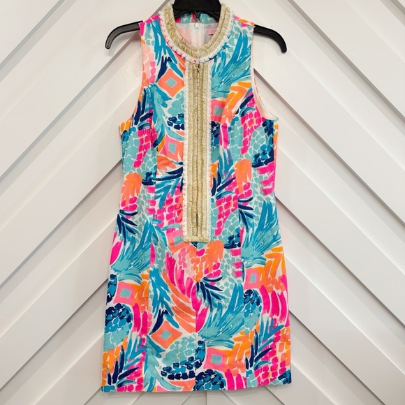 Lilly Pulitzer Dresses & Skirts - (SOLD) Lilly Pultzer Alexa Goombay Smashed Gold Shift Dress Women's Size 6 EUC